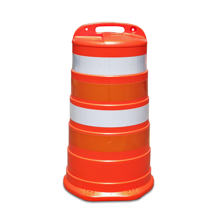 Channelizer Drum, LDPE, 4-4in HIP 3M Bands, OWOW, TDI, for Tire Ring Base Only