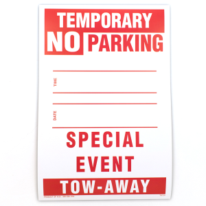 Sign, Cardboard, Tow-Away Temporary No Parking Special Event, 12x18, Red/White, pack of 25