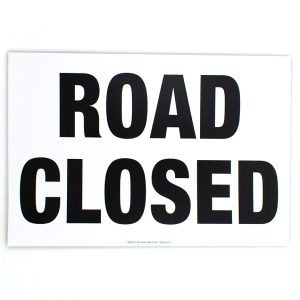 road closed cardboard sign