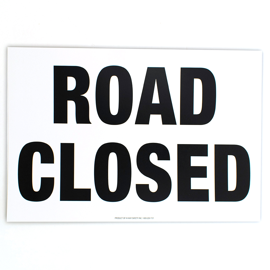 road closed cardboard sign