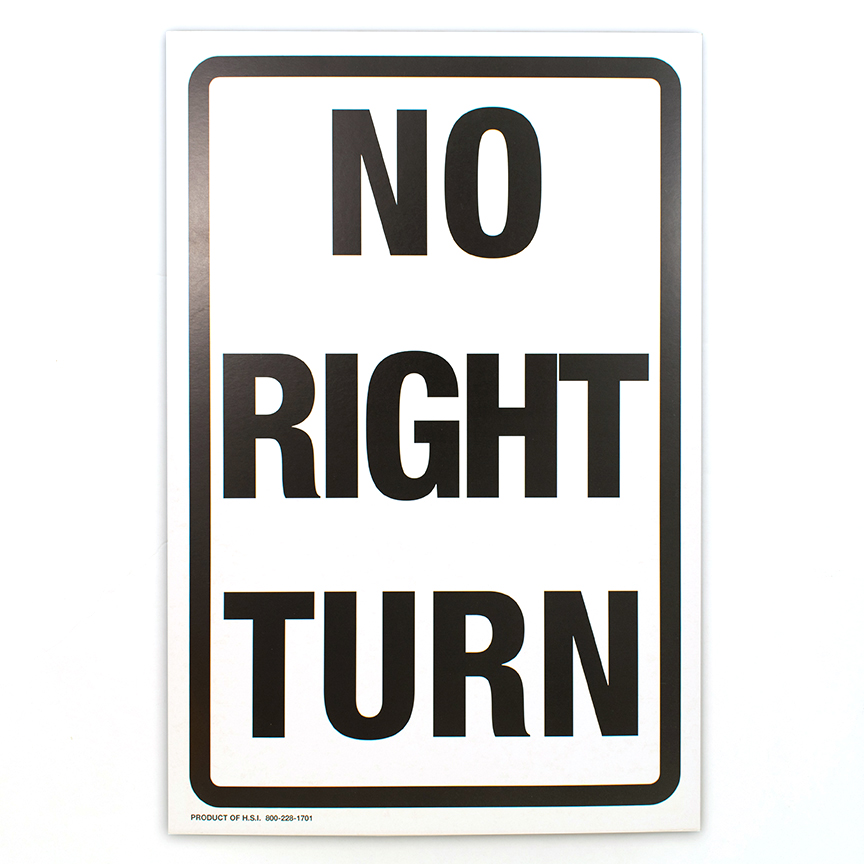 Sign, Cardboard, No Right Turn, 12x18, pack of 25