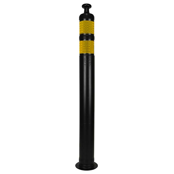 Black knob top delineator with yellow reflective bands