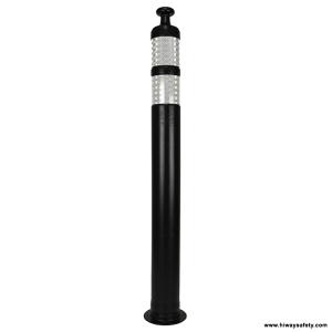 Black knob top delineator with white reflective bands