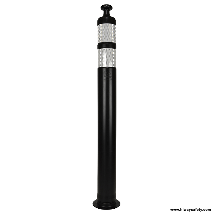 Black knob top delineator with white reflective bands