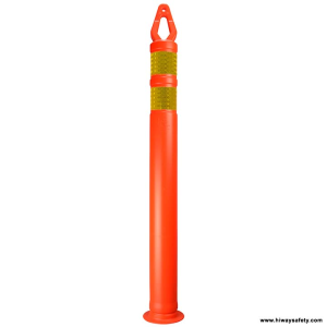 Orange diamond top delineator with yellow reflective bands