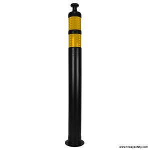 Black knob top delineator with yellow reflective bands