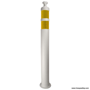 White knob top delineator with yellow reflective bands