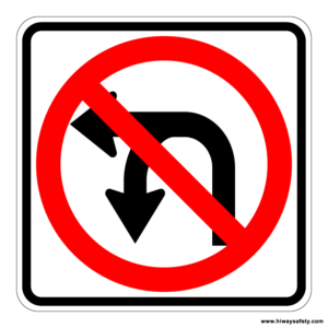 R3-18 No Left or U Turn Symbol Sign