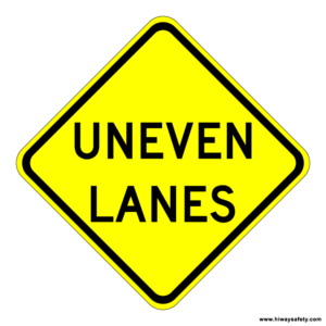 W8-11 UNEVEN LANES Sign