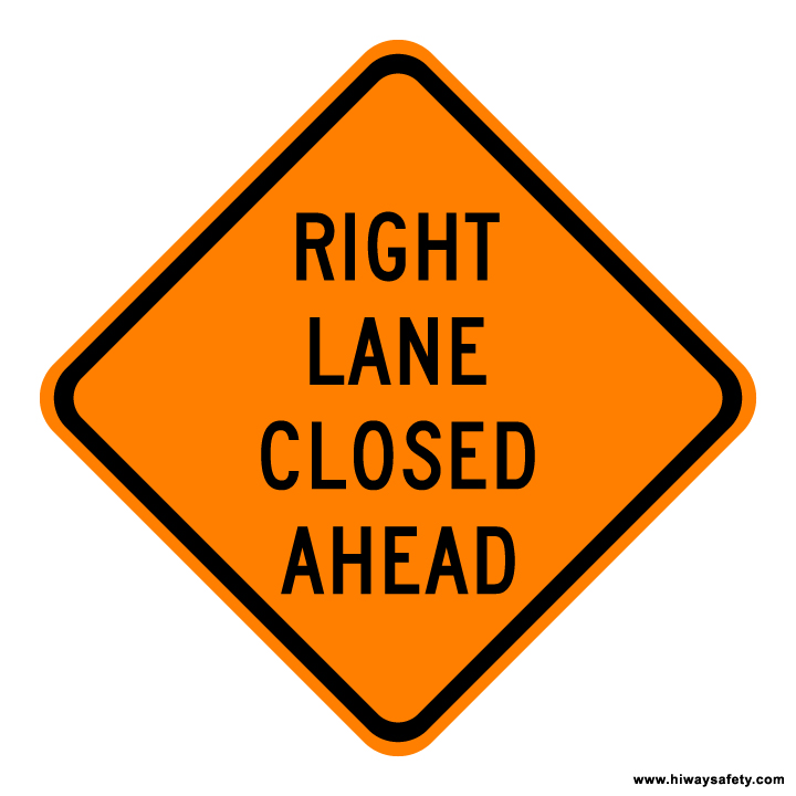 W9-3R RIGHT LANE CLOSED AHEAD Sign