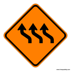 W1-4cR Three Lane Reverse Curve Sign