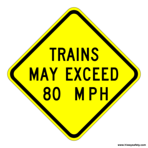W10-8 TRAINS MAY EXCEED XX MPH Sign
